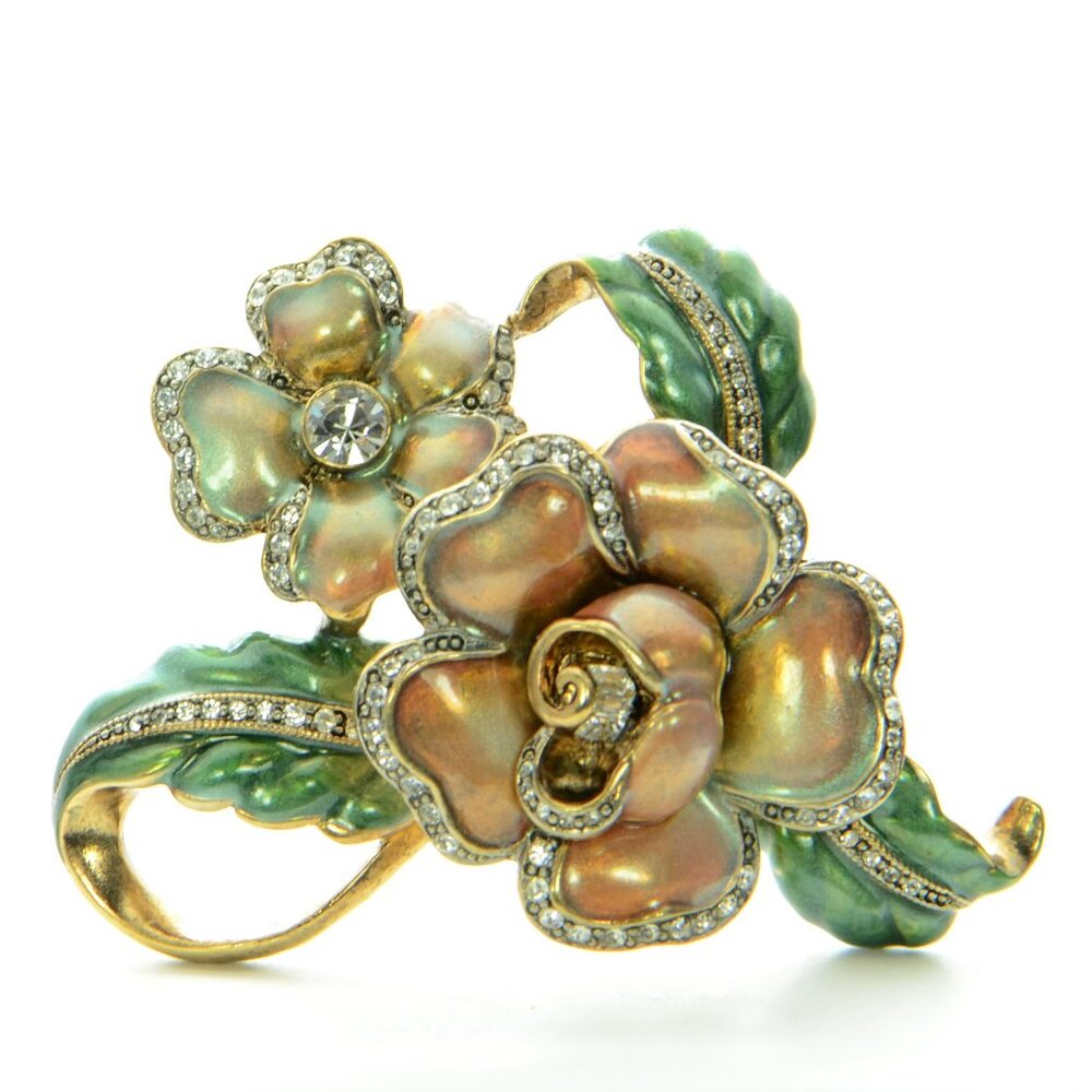 Vintage Kenneth Jay Lane Kjl Enamel & Crystal Flo… - image 1